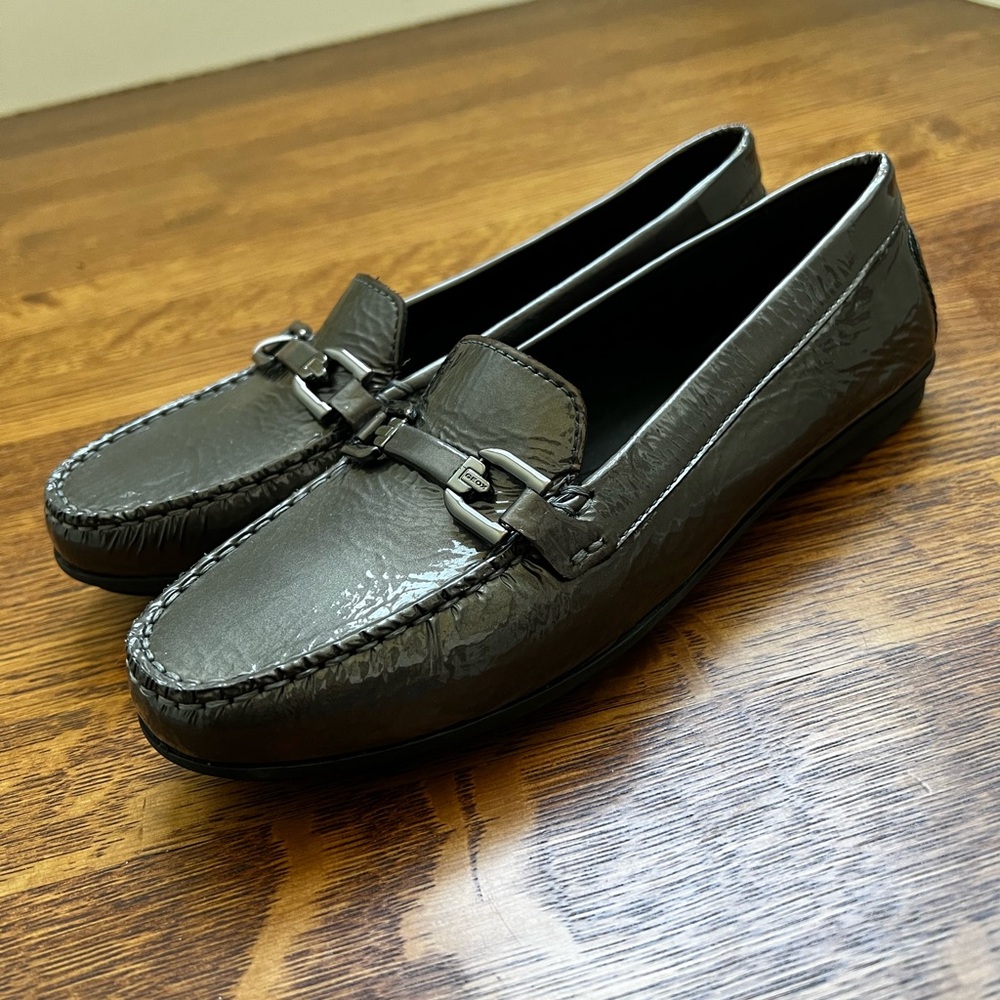 GEOX Respira Horse Bit Penny Loafers Italian Patent Leather Elidia Flats 38